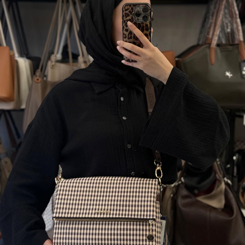 Silver & Polo Kadın Sarı Line Ekose Desen Çapraz Çanta - SP963 - 1