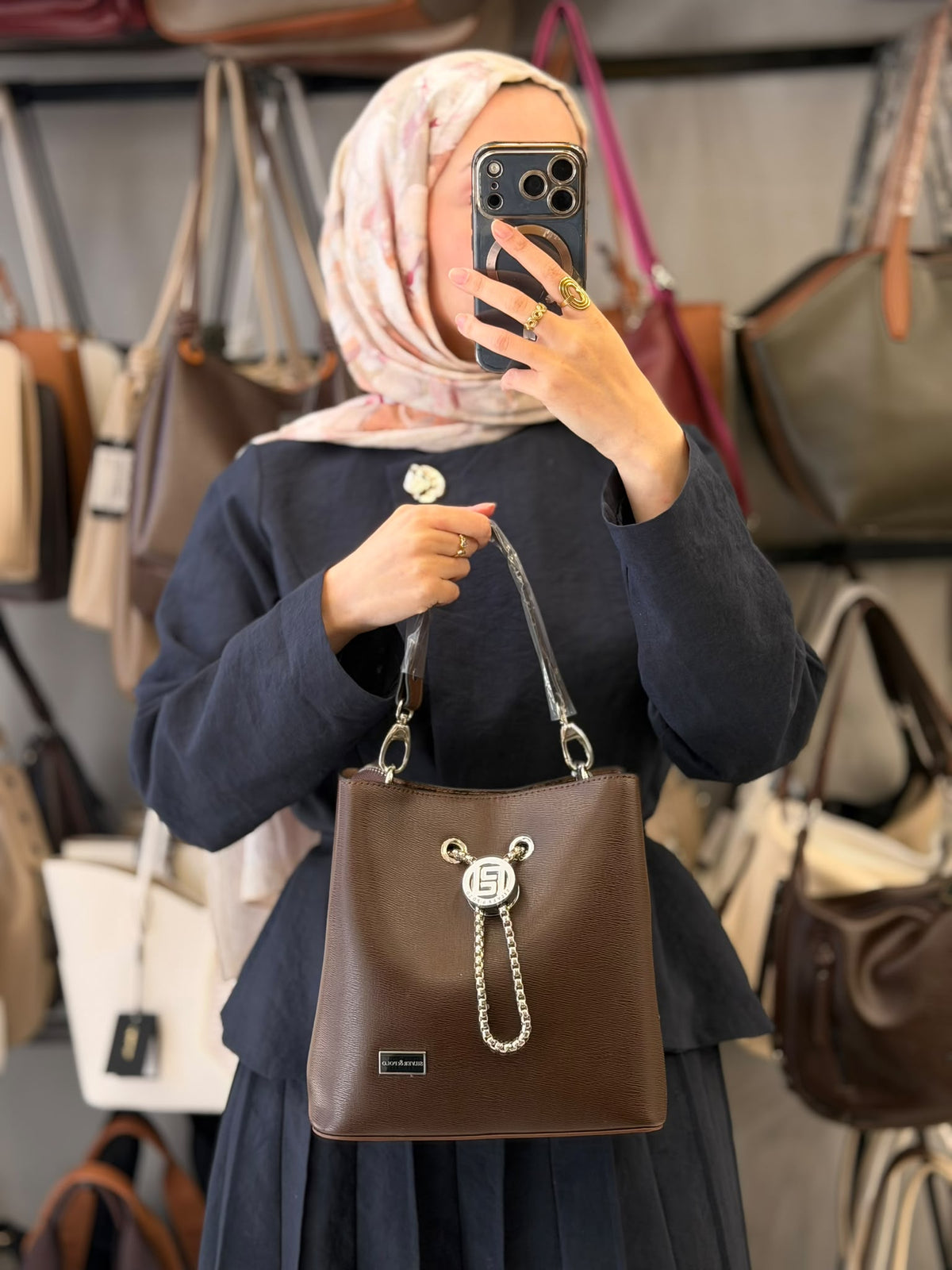 Silver Polo Acı Kahve Klasik & Modern Mini Kova Çanta - SP967