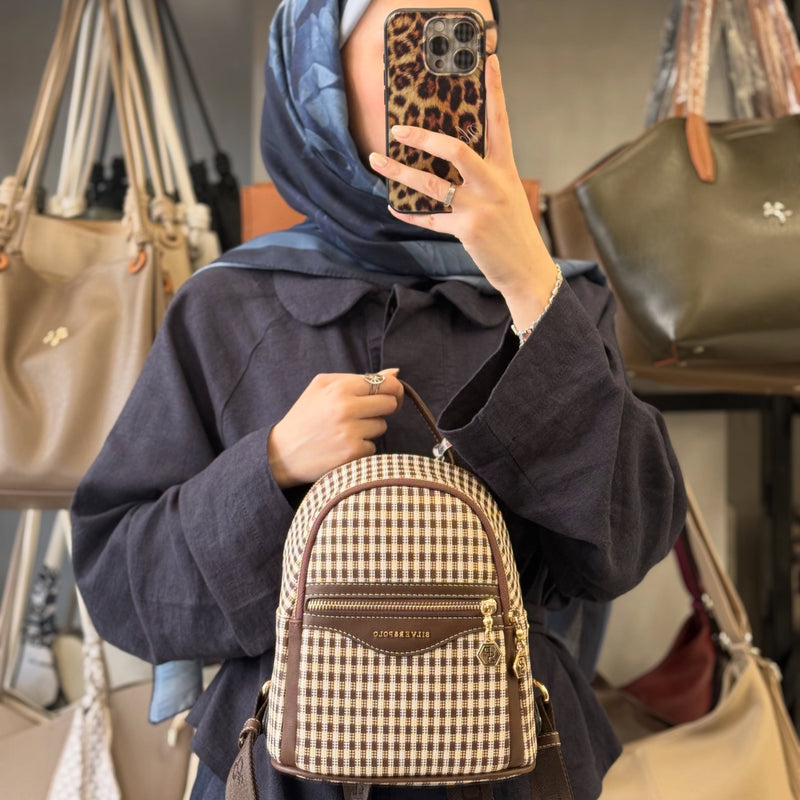 Silver & Polo Kahve Line Mini Desenli & Logolu Sırt Çantası (Çok Cepli & Ayarlanabilir Askılı) - 983 - 3