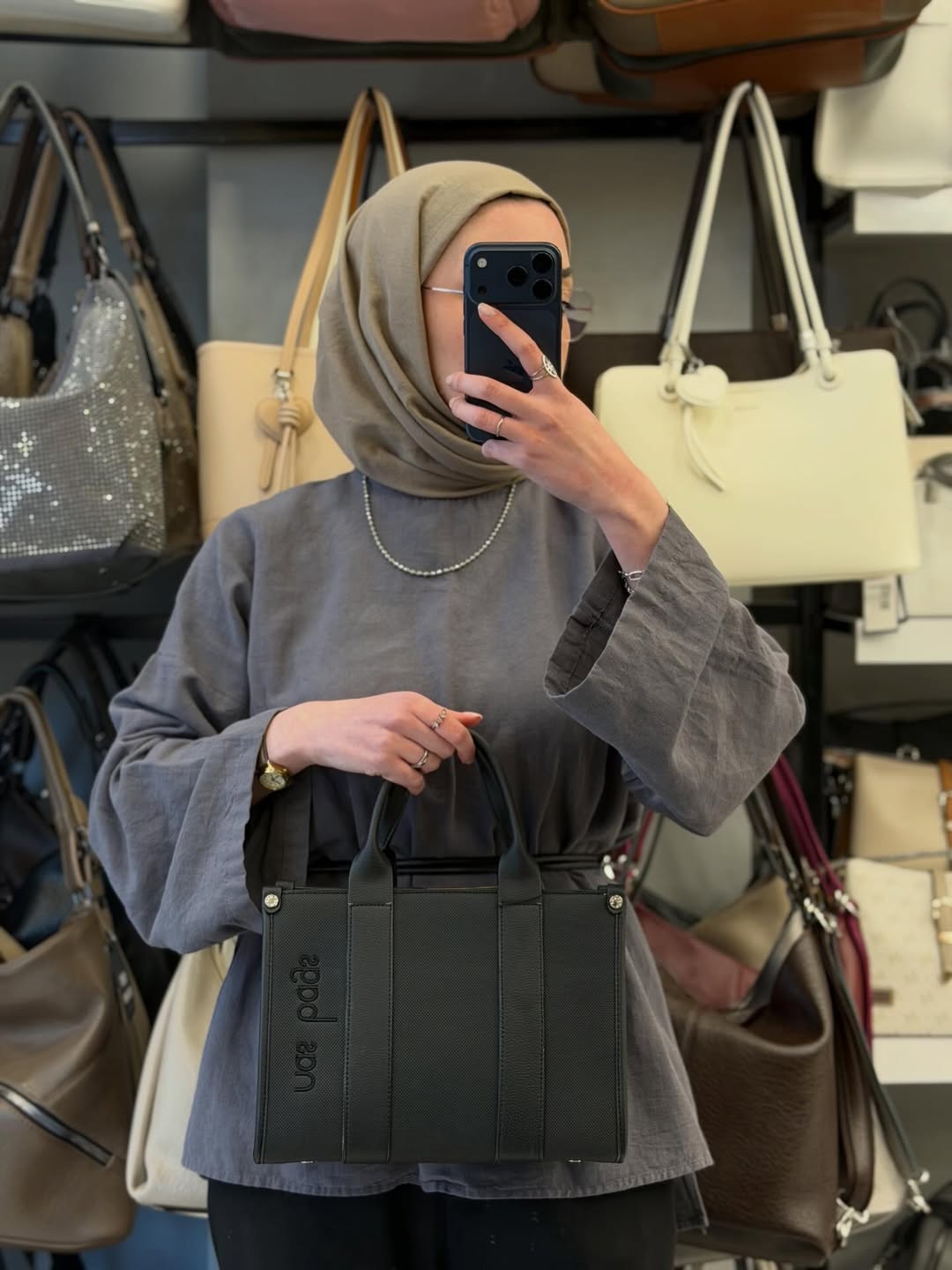 NASBAG Siyah Lacoste Kumaş Genç Kadın El ve Omuz Çantası - 1418