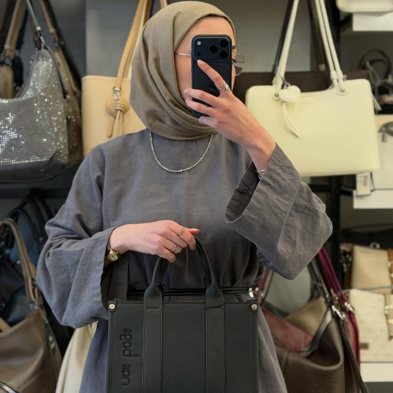 NASBAG Siyah Lacoste Kumaş Genç Kadın El ve Omuz Çantası - 1418 - 1
