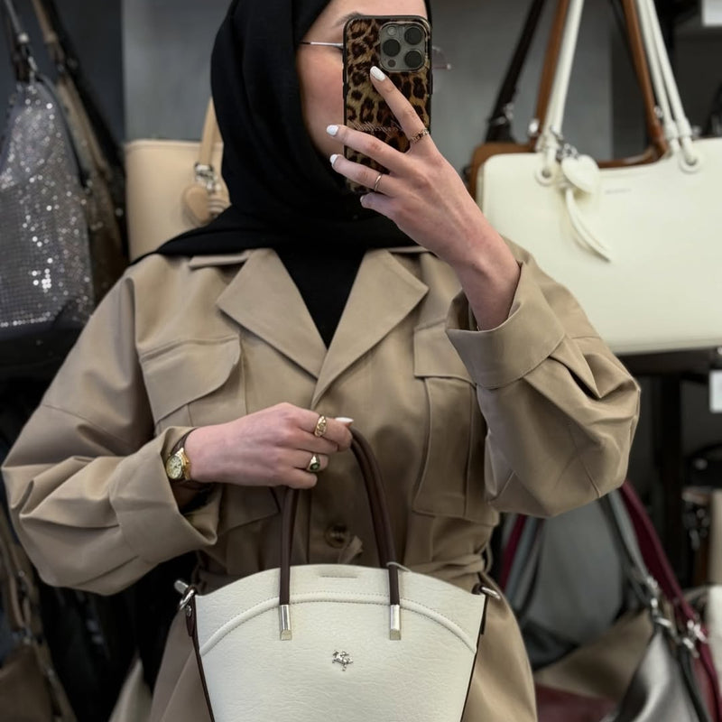 NASBAG Soft-Touch Deri Dokulu 3 Bölmeli Kadın El ve Omuz Çantası - 1375 - 4