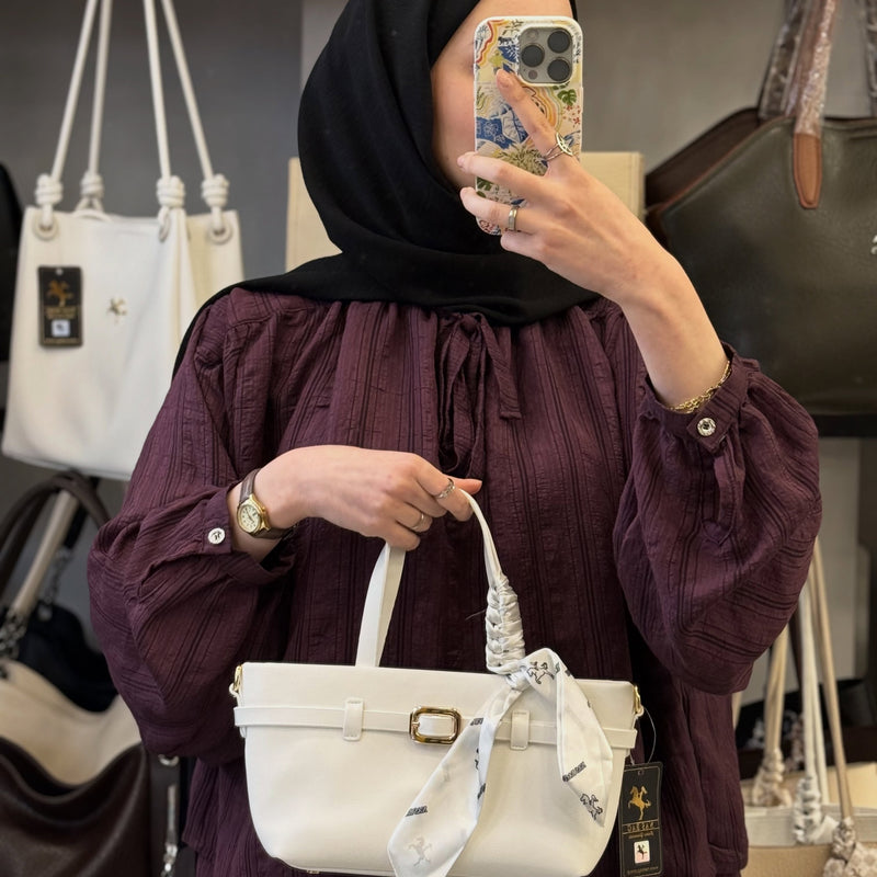 Nas Bag Beyaz Zarif Fularlı Kadın Çantası - 1541 - 1