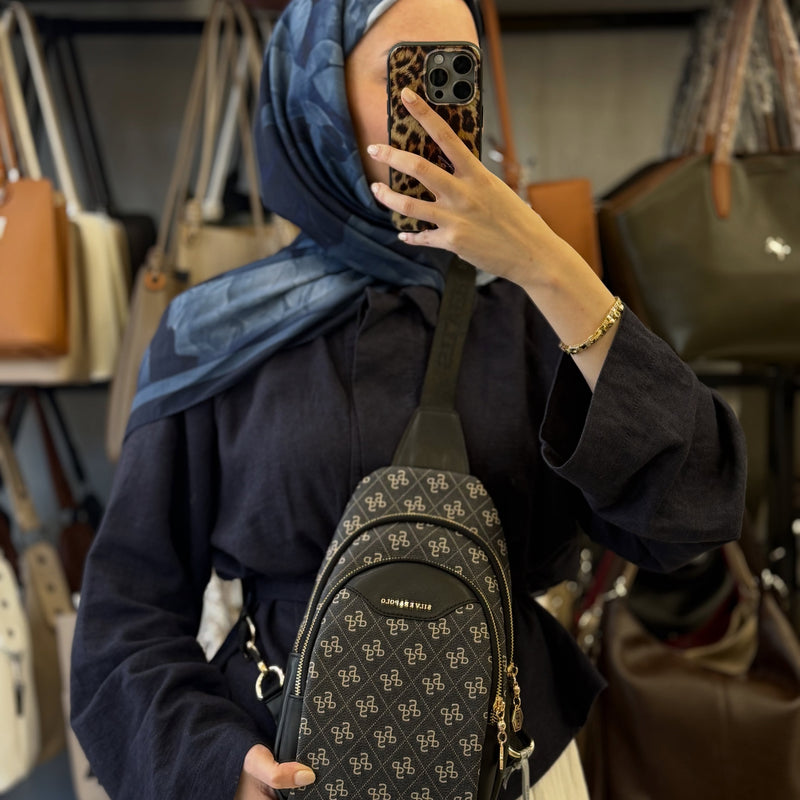 Silver Polo Siyah-Füme Baskılı Bodybag Kadın Çantası - SP959