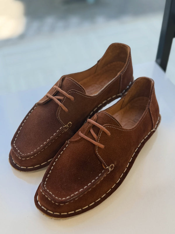 Vega Luxury Kahve Hakiki Deri Süet Ortopedik Düz Taban Kadın Loafer / Günlük Ayakkabı - 602