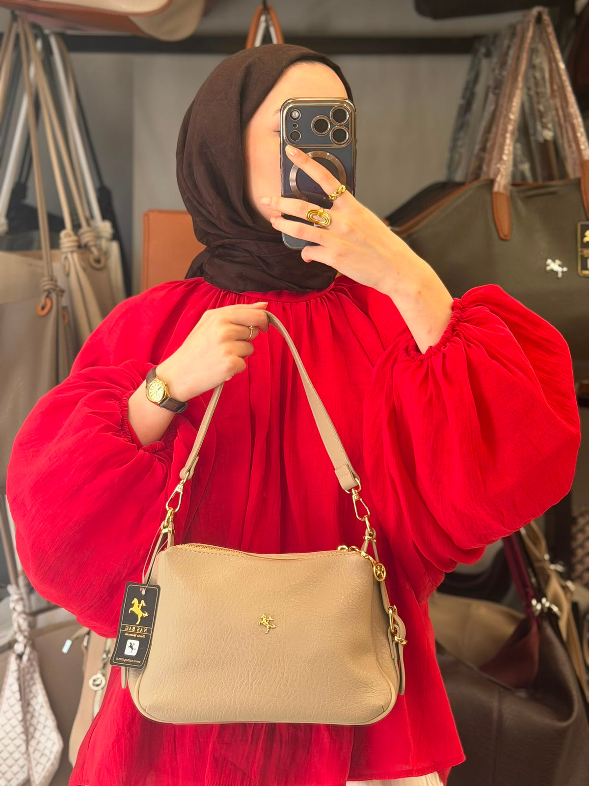 Nas Bag Kum Kadın Omuz ve Çapraz Çanta Çok Gözlü Şık Tasarım - 1433