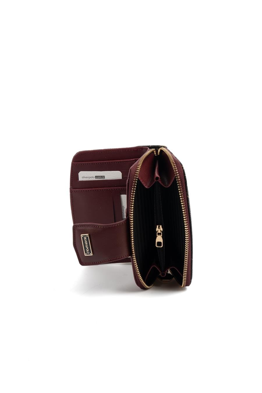 Silver & Polo SP874 Kadın Cüzdan & Kartlık Monogram Kahve Sarı-Bordo