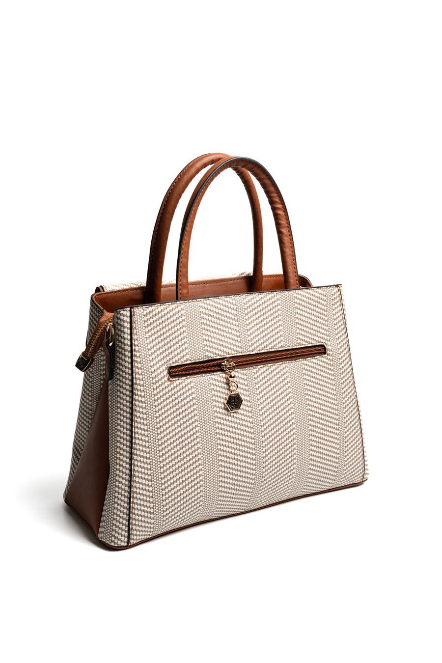 Silver & Polo SP1264 Kadın El Çantası Hasır Bej-Taba