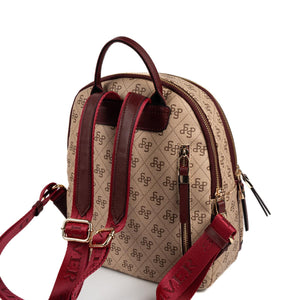 Silver & Polo SP1265 Kadın Sırt Çantası Monogram Koyu Bej-Bordo