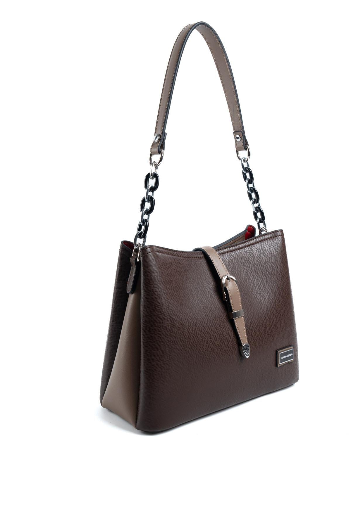 Silver & Polo Kahve - Vizon SP974 Kadın Omuz Çantası