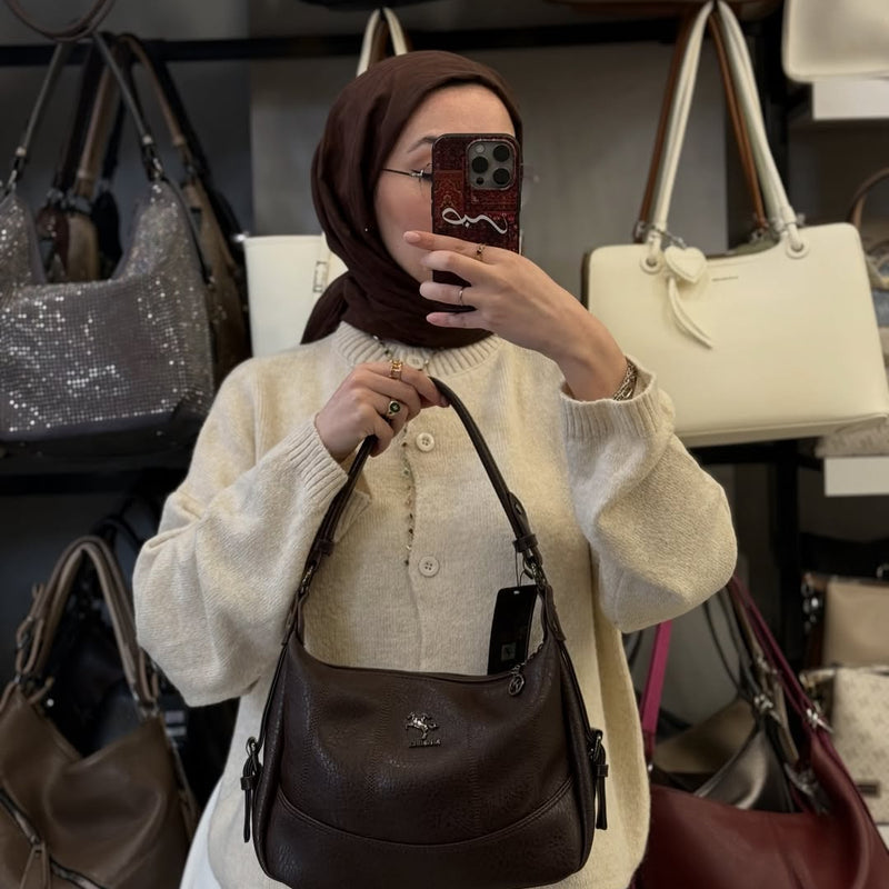 NASBAG Victoria Kumaş Çok Bölmeli Acı Kahve Omuz Çantası - 1530 - 2