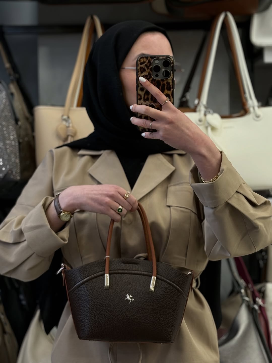NASBAG Soft-Touch Deri Dokulu Acı Kahve Taba Kadın El ve Omuz Çantası - 1375
