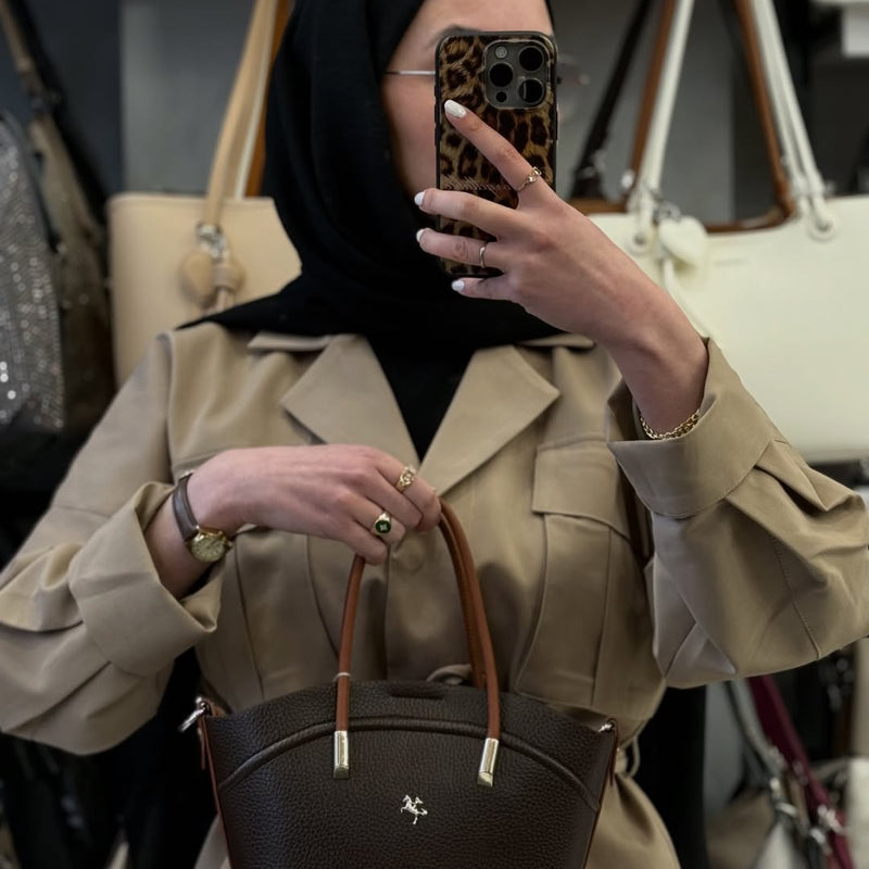 NASBAG Soft-Touch Deri Dokulu Acı Kahve Taba Kadın El ve Omuz Çantası - 1375 - 1