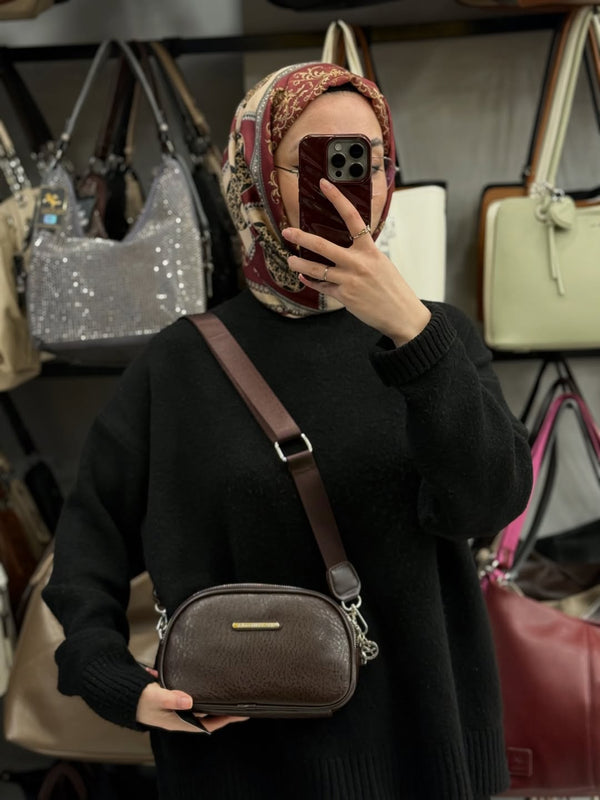 NASBAG Yumuşak Dokulu Çift Fermuarlı Kompakt Kadın Çapraz Omuz Çantası -  1506