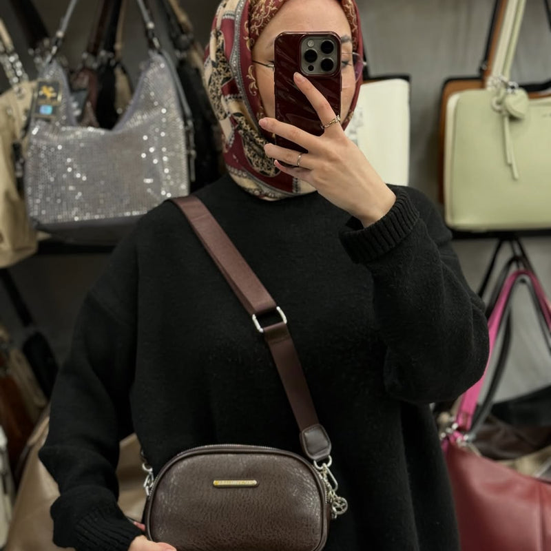 NASBAG Yumuşak Dokulu Çift Fermuarlı Kompakt Kadın Çapraz Omuz Çantası -  1506 - 1