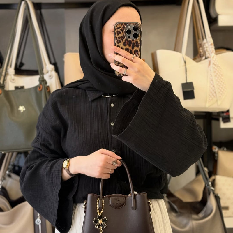 Nas Bag Özel Charmlı Çok Bölmeli Acı Kahve El ve Omuz Çantası - 1539 - 2