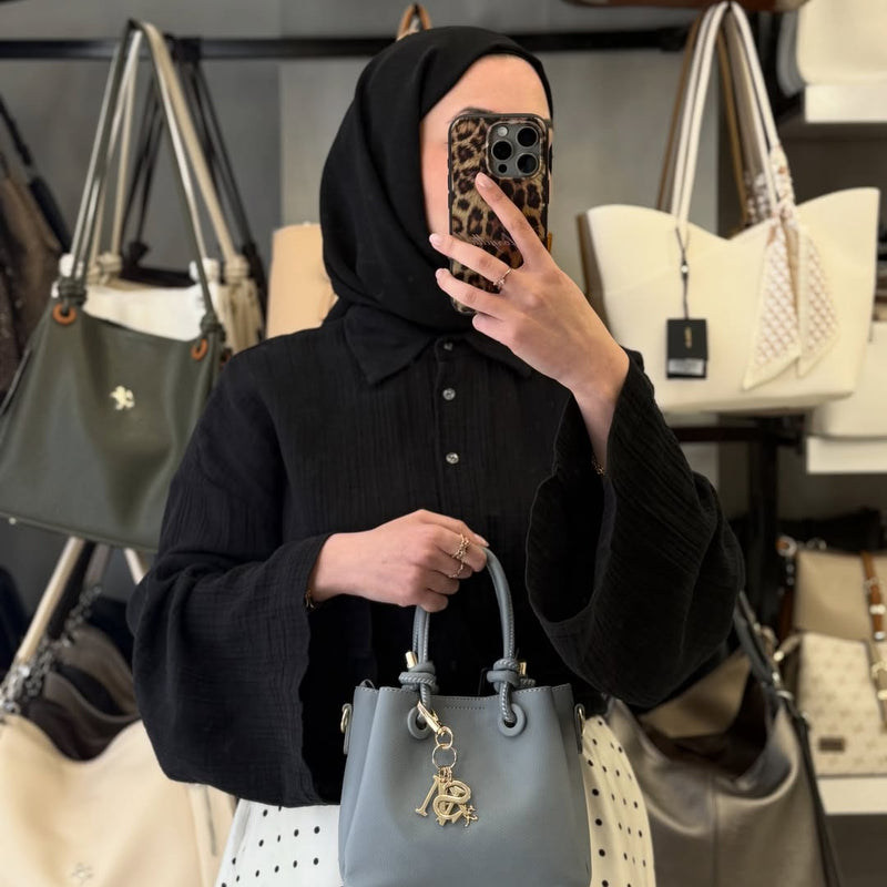 Nas Bag Kadın Charmlı Açık Mavi Mini El ve Çapraz Çanta - 1498 - 3