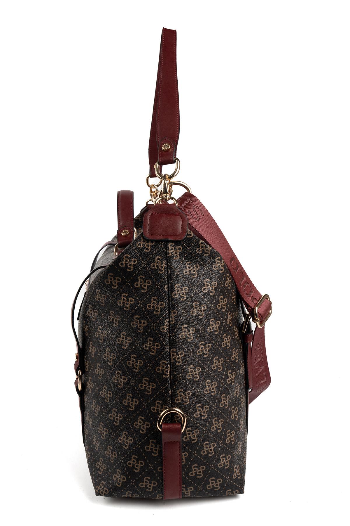 Silver & Polo Kahve Sarı - Bordo SP1064 Kadın Seyahat Çantası