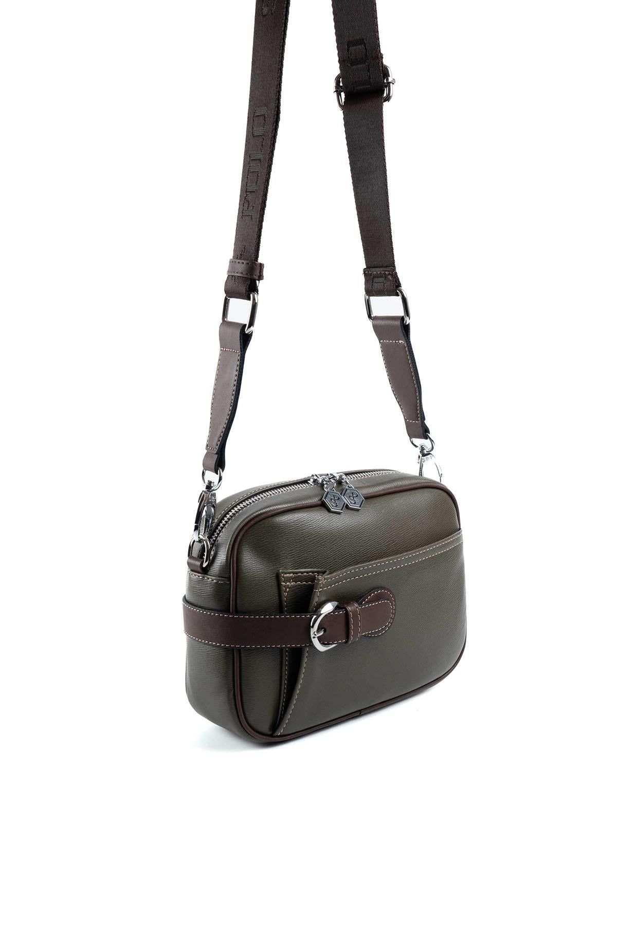 Silver & Polo Haki - Kahve SP1256 Kadın Çapraz Çanta