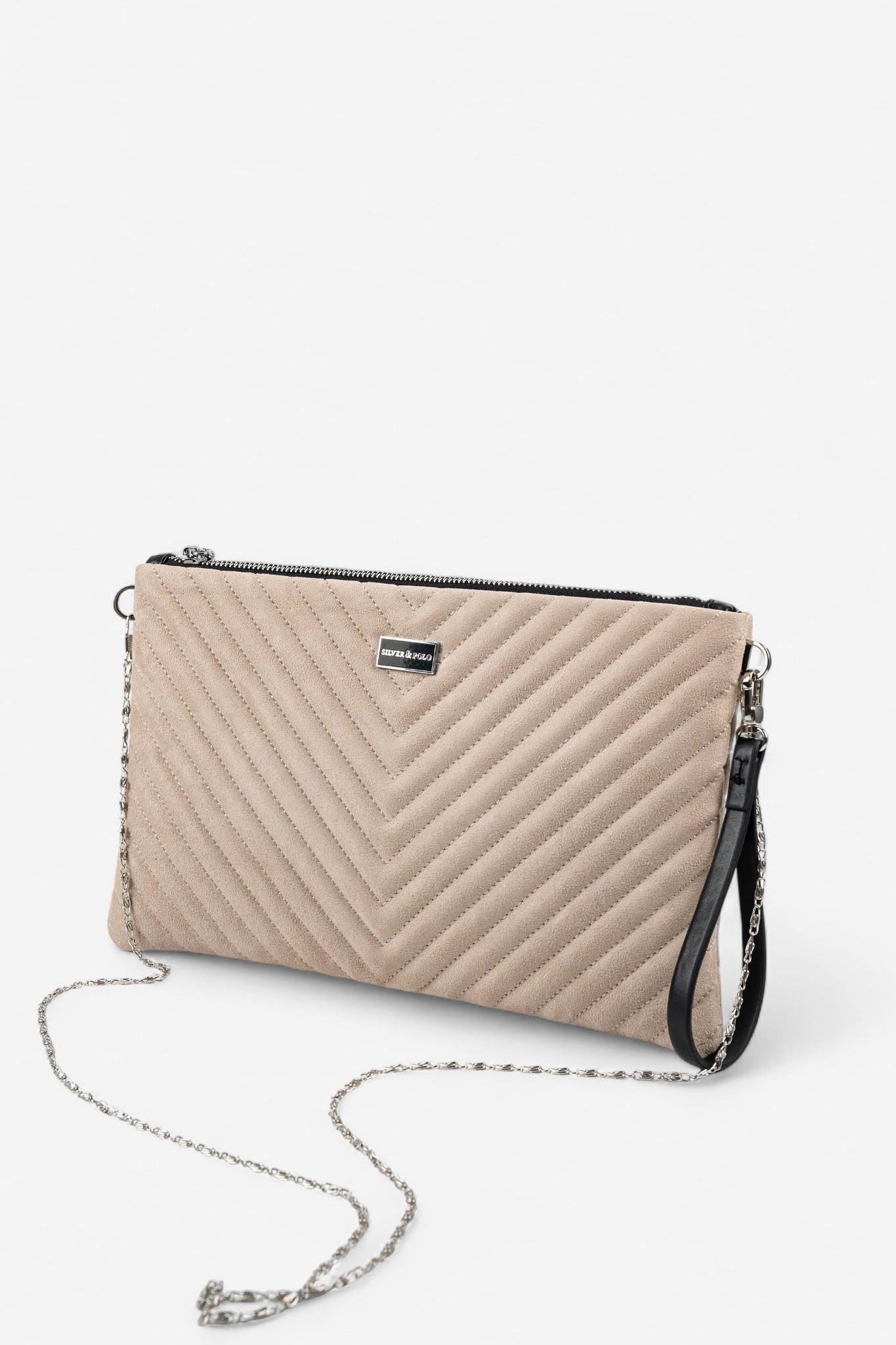 Silver & Polo SP1034 Kadın Portföy & Clutch Kapitone V Süet Bej