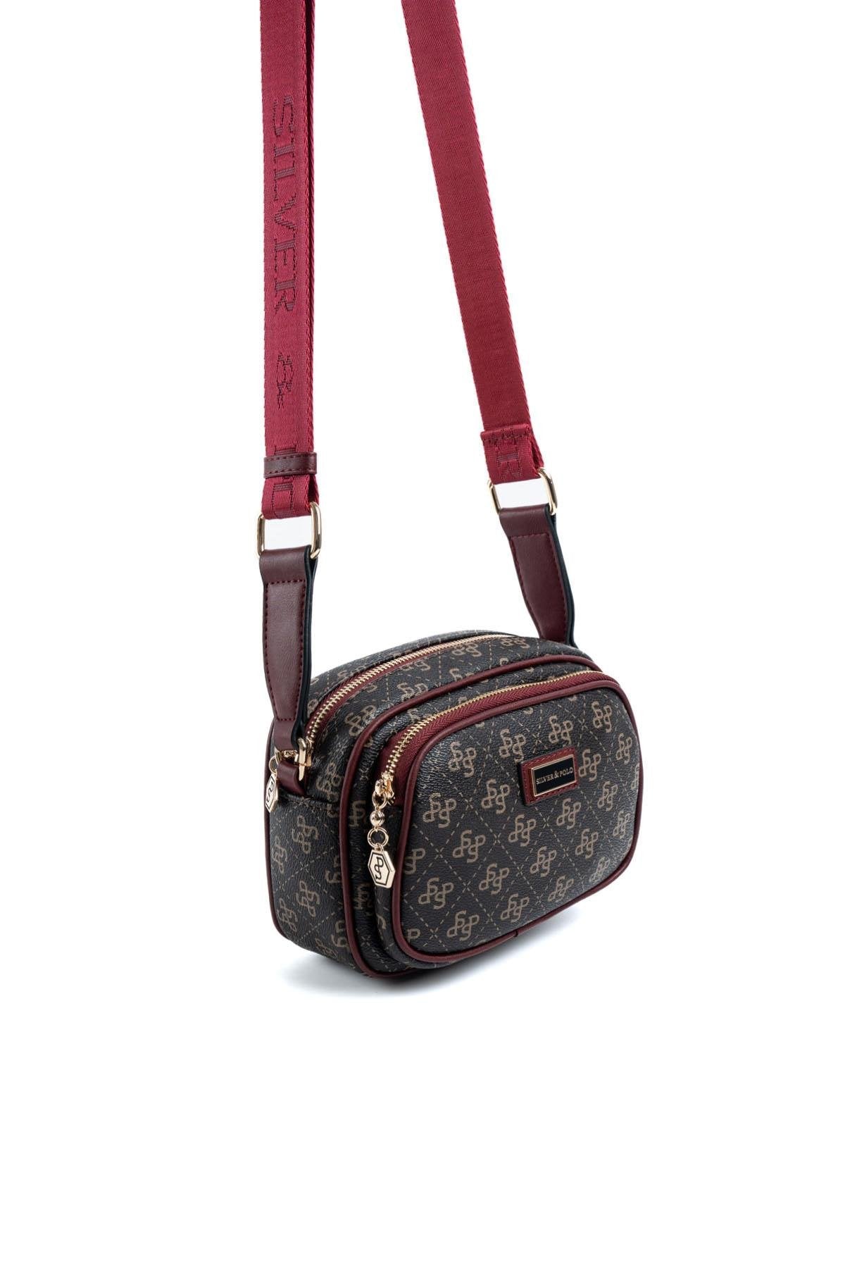 Silver & Polo Kahve Sarı - Bordo SP1111 Kadın Çapraz Çanta