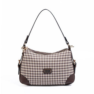 Silver & Polo SP1269 Kadın Omuz Çantası Ekose Line Kare Kahve Sarı-Kahve