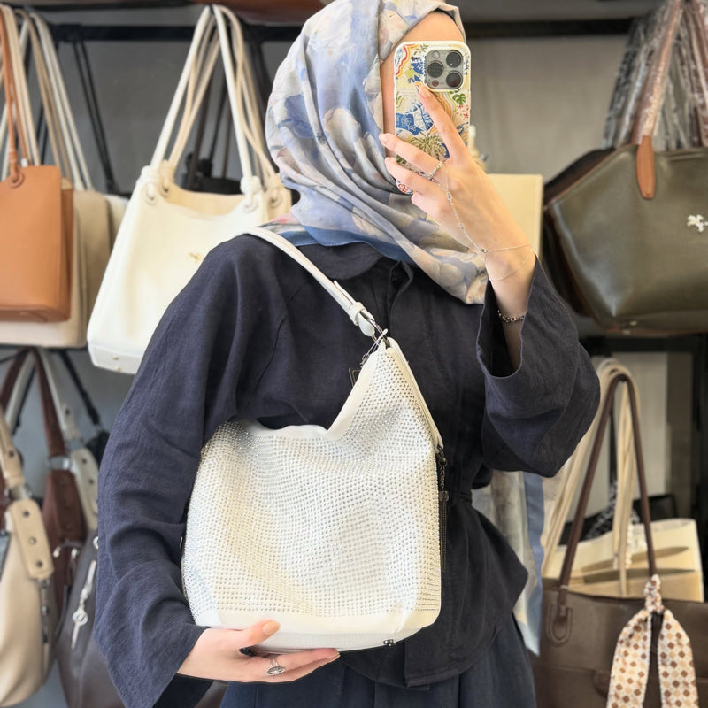 Nas Bag Parıltılı Taş Detaylı Ultra Yumuşak Kadın Omuz Çantası - 1071 - 1