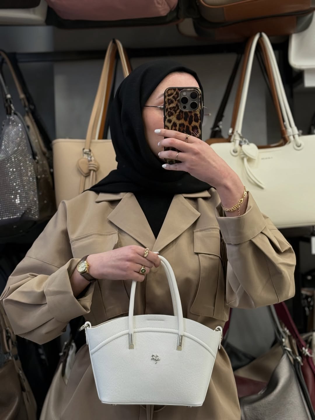 NASBAG Soft-Touch Deri Dokulu Beyaz Kadın El ve Omuz Çantası - 1375
