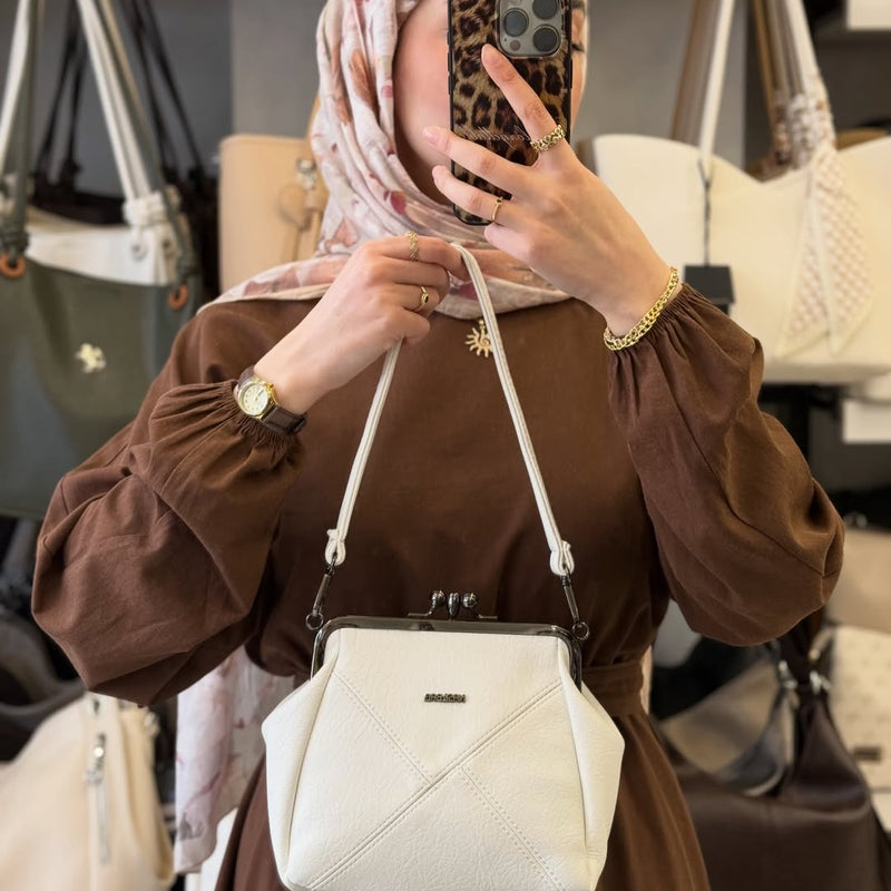 Nas Bag Mini Vintage Burslu Klipsli Kadın Omuz ve Çapraz Çanta - 1423 - 1
