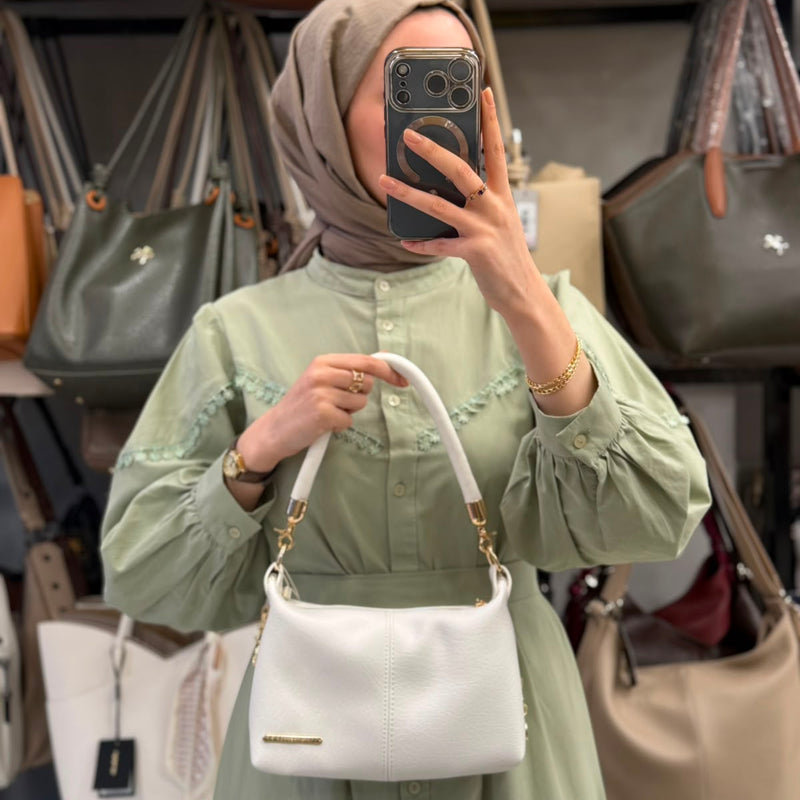 Nas Bag Beyaz Victoria Kumaş Kadın Mini Omuz ve Çapraz Çanta - 1469 - 5