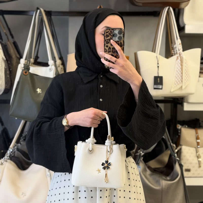 Nas Bag Kadın Charmlı Beyaz Mini El ve Çapraz Çanta - 1498 - 15