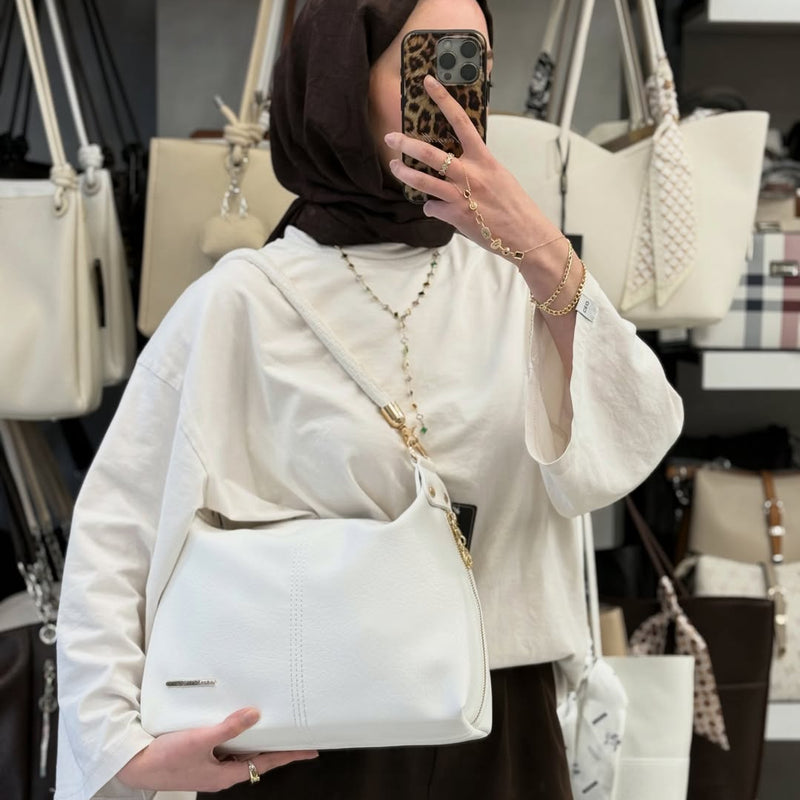 Nas Bag Kadın Beyaz Şık Örgülü Askılı Omuz ve Çapraz Çanta - 1515 - 6
