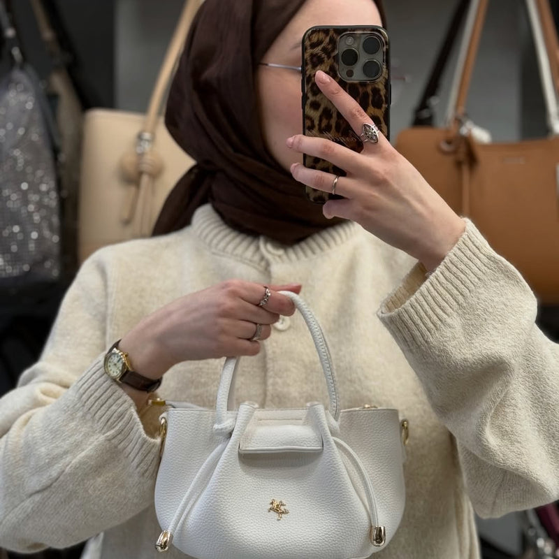Nas Bag Kadın Mini Büzgülü Şık Beyaz Çapraz Çanta - 1542 - 9