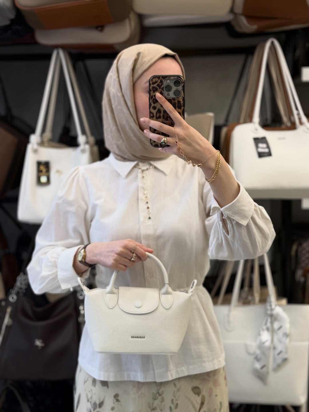 Nas Bag Beyaz Mini El ve Omuz Çantası + Cüzdan Seti - ns26009