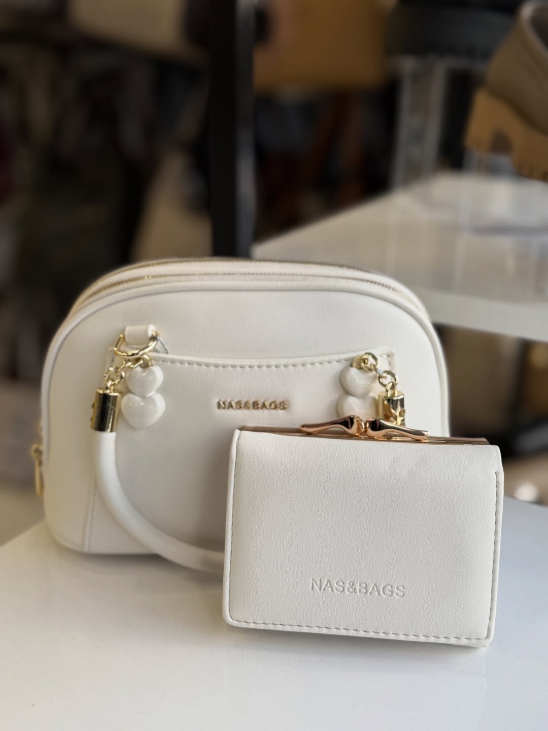 NASBAG Çok Bölmeli Kadın Beyaz El ve Çapraz Çantası - NS26019