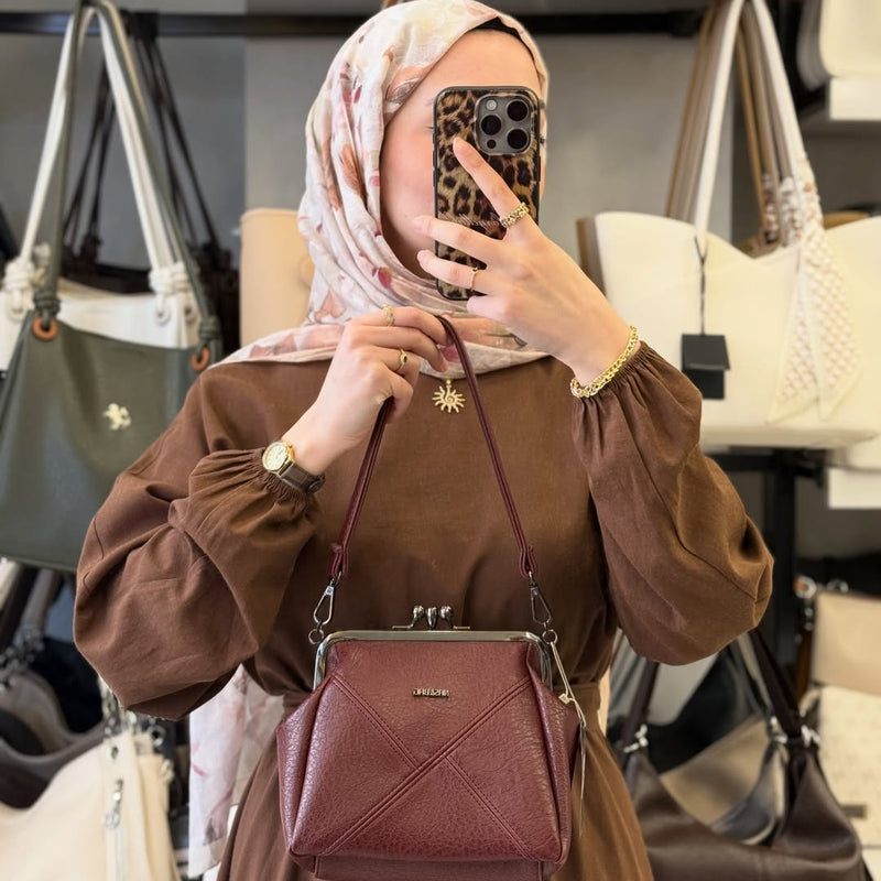 Nas Bag Mini Vintage Burslu Klipsli Kadın Omuz ve Çapraz Çanta - 1423 - 8