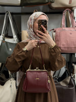 Nas Bag Burslu Klipsli Bordo Vintage Omuz ve Çapraz Çanta - 1432