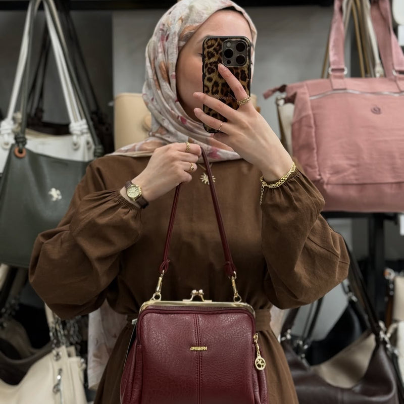 Nas Bag Burslu Klipsli Vintage Omuz ve Çapraz Çanta - 1432 - 35