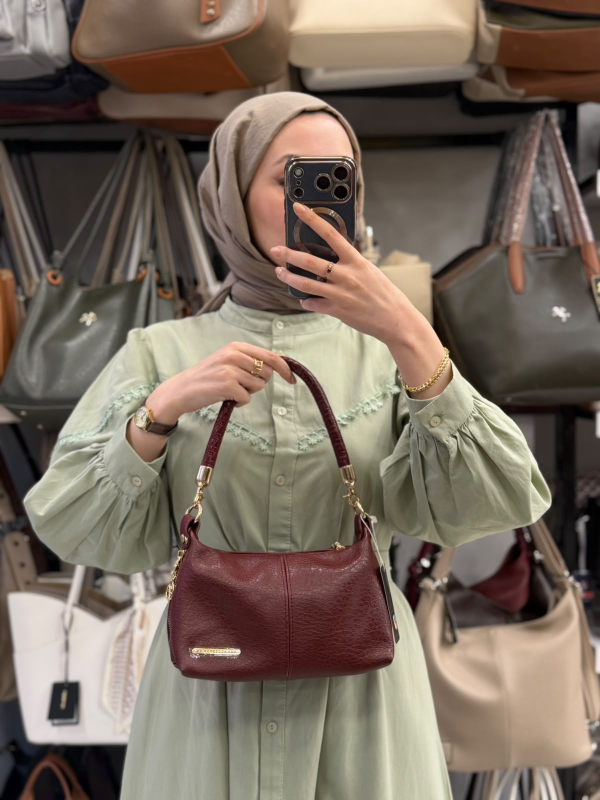 Nas Bag Bordo Victoria Kumaş Kadın Mini Omuz ve Çapraz Çanta - 1469