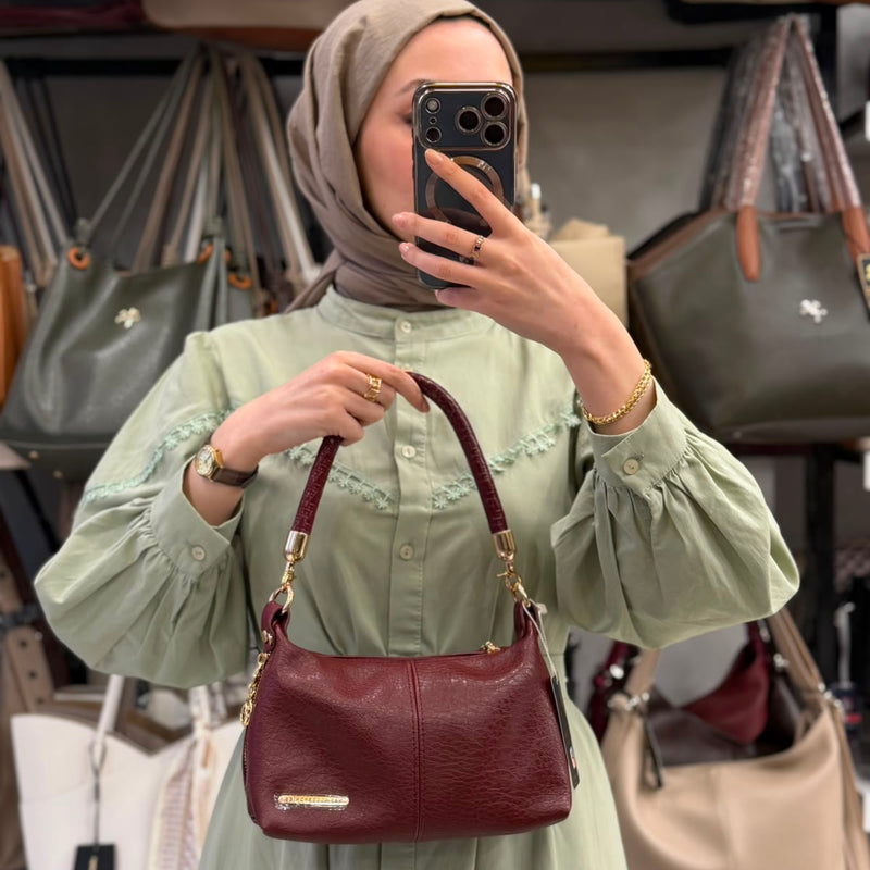 Nas Bag Bordo Victoria Kumaş Kadın Mini Omuz ve Çapraz Çanta - 1469 - 5