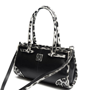 Silver & Polo SP1261 Kadın El Çantası Düz Siyah-Leopar Gri