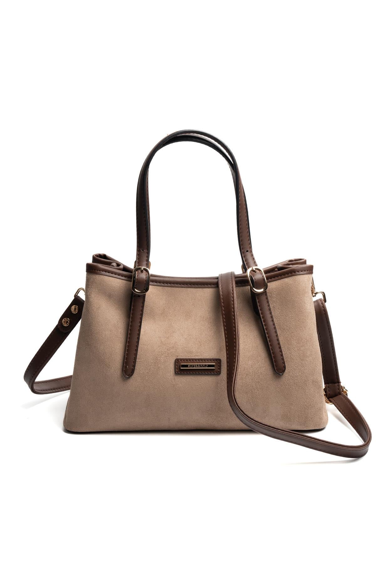 Silver & Polo SP1252 Kadın El Çantası Süet Vizon-Kahve