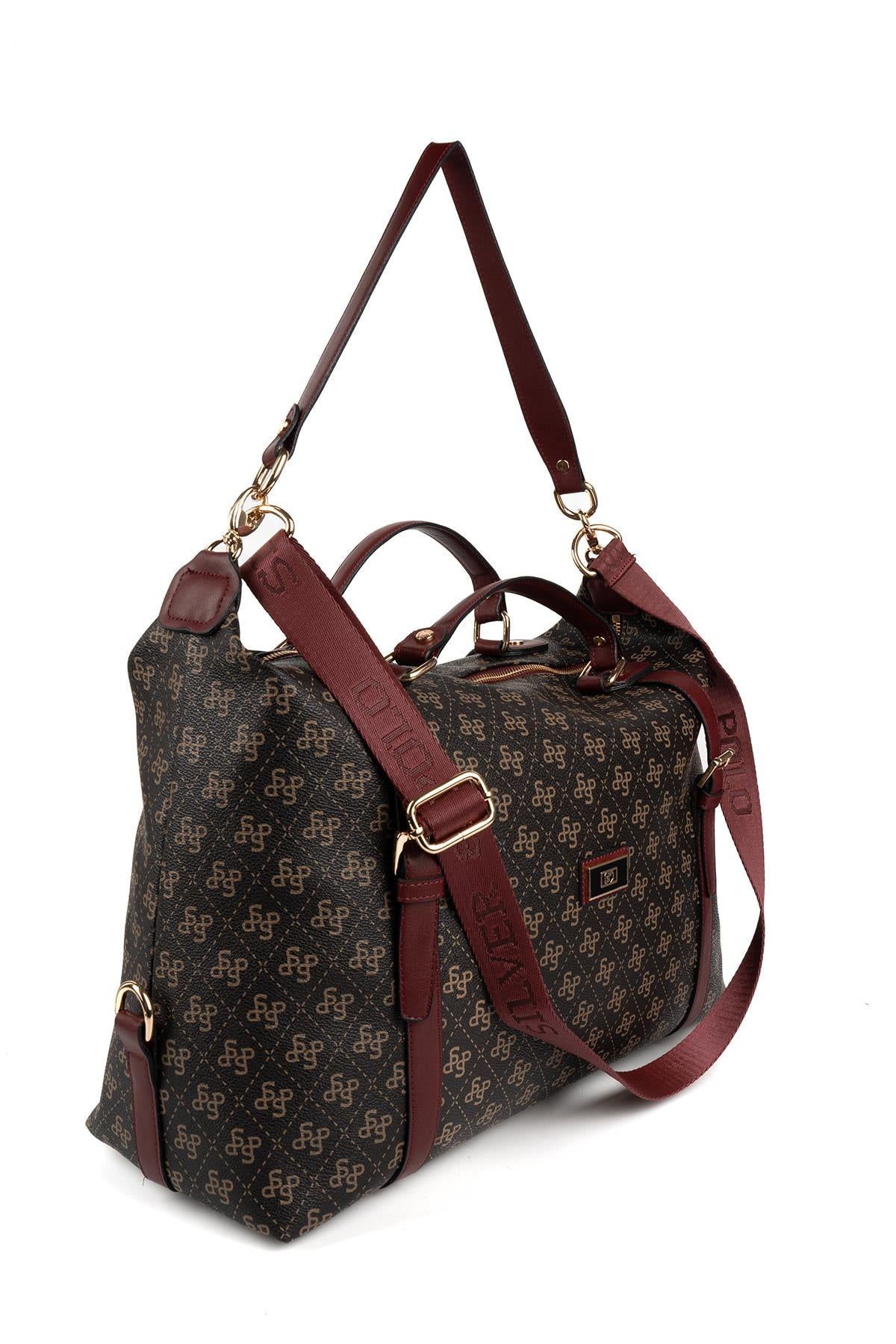 Silver & Polo Kahve Sarı - Bordo SP1064 Kadın Seyahat Çantası