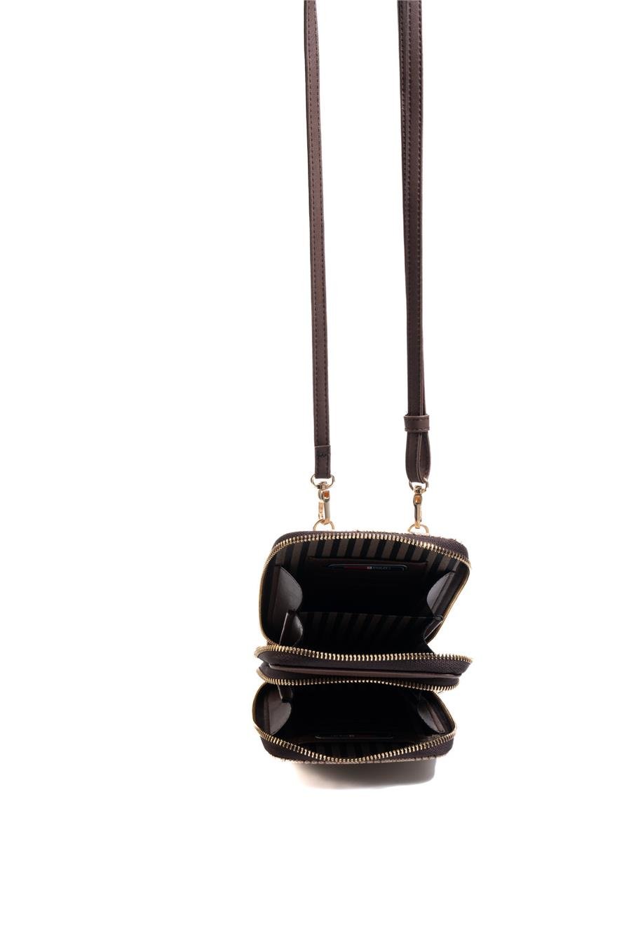 Silver & Polo SP1011 Kadın Telefon Çantası Monogram Koyu Bej-Kahve