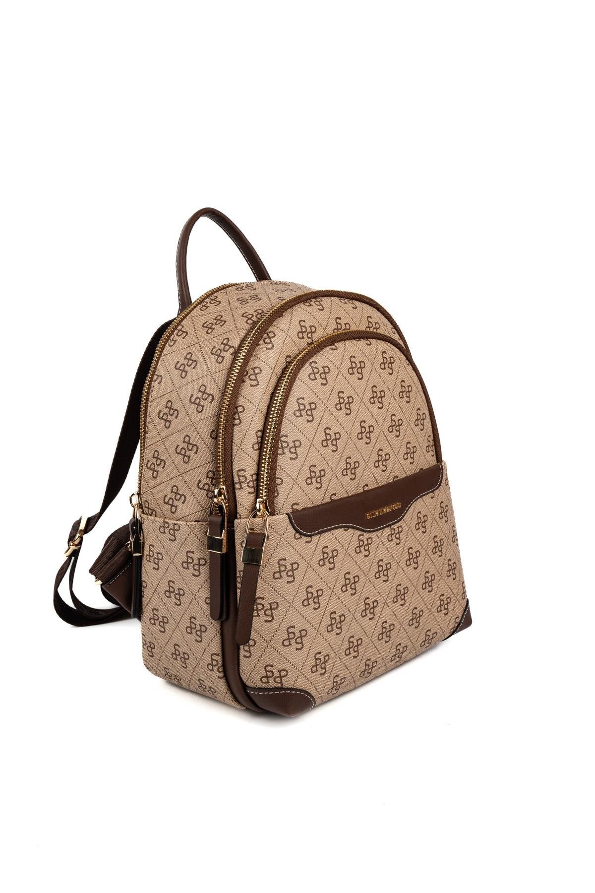 Silver & Polo SP1265 Kadın Sırt Çantası Monogram Koyu Bej-Kahve