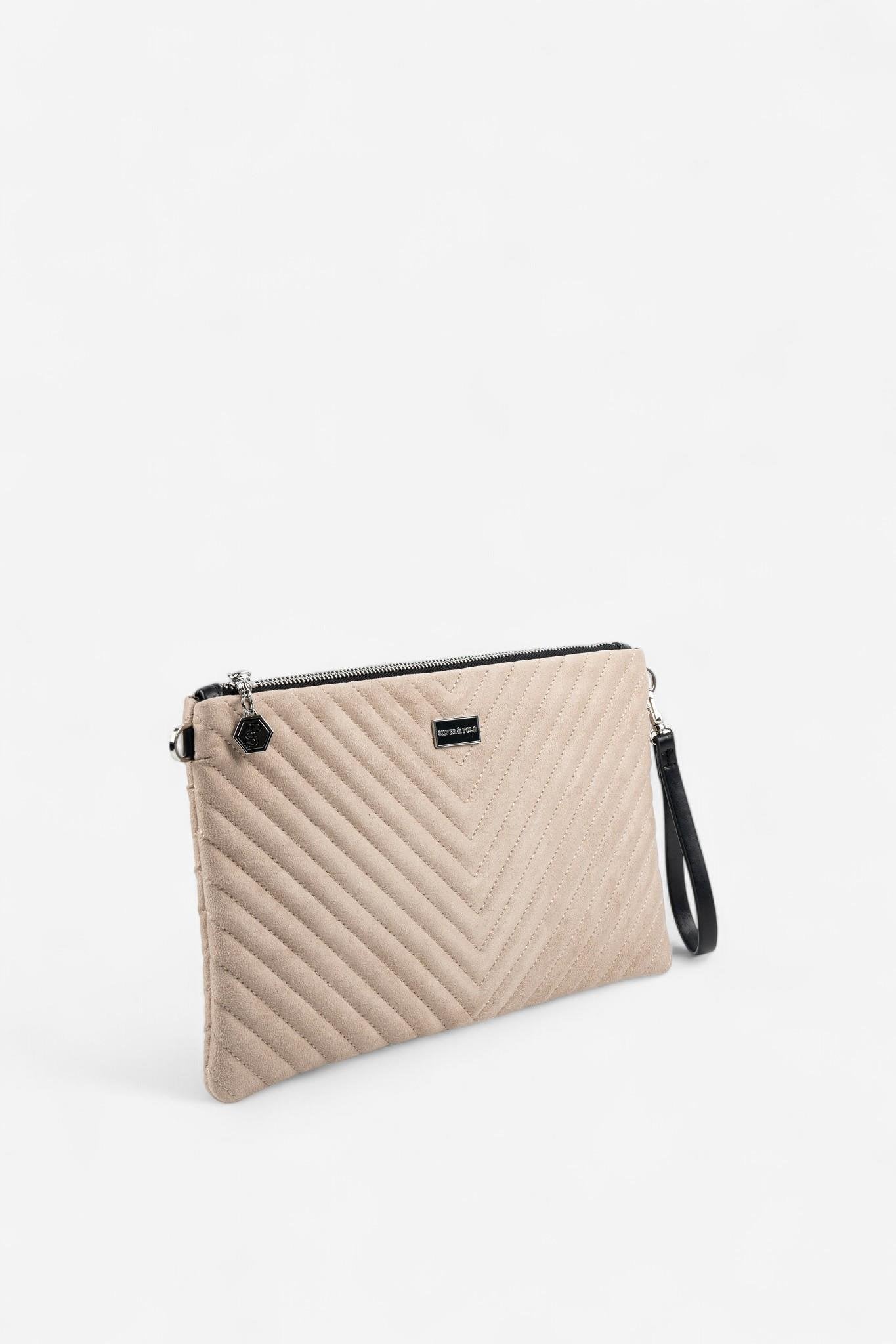 Silver & Polo SP1034 Kadın Portföy & Clutch Kapitone V Süet Bej