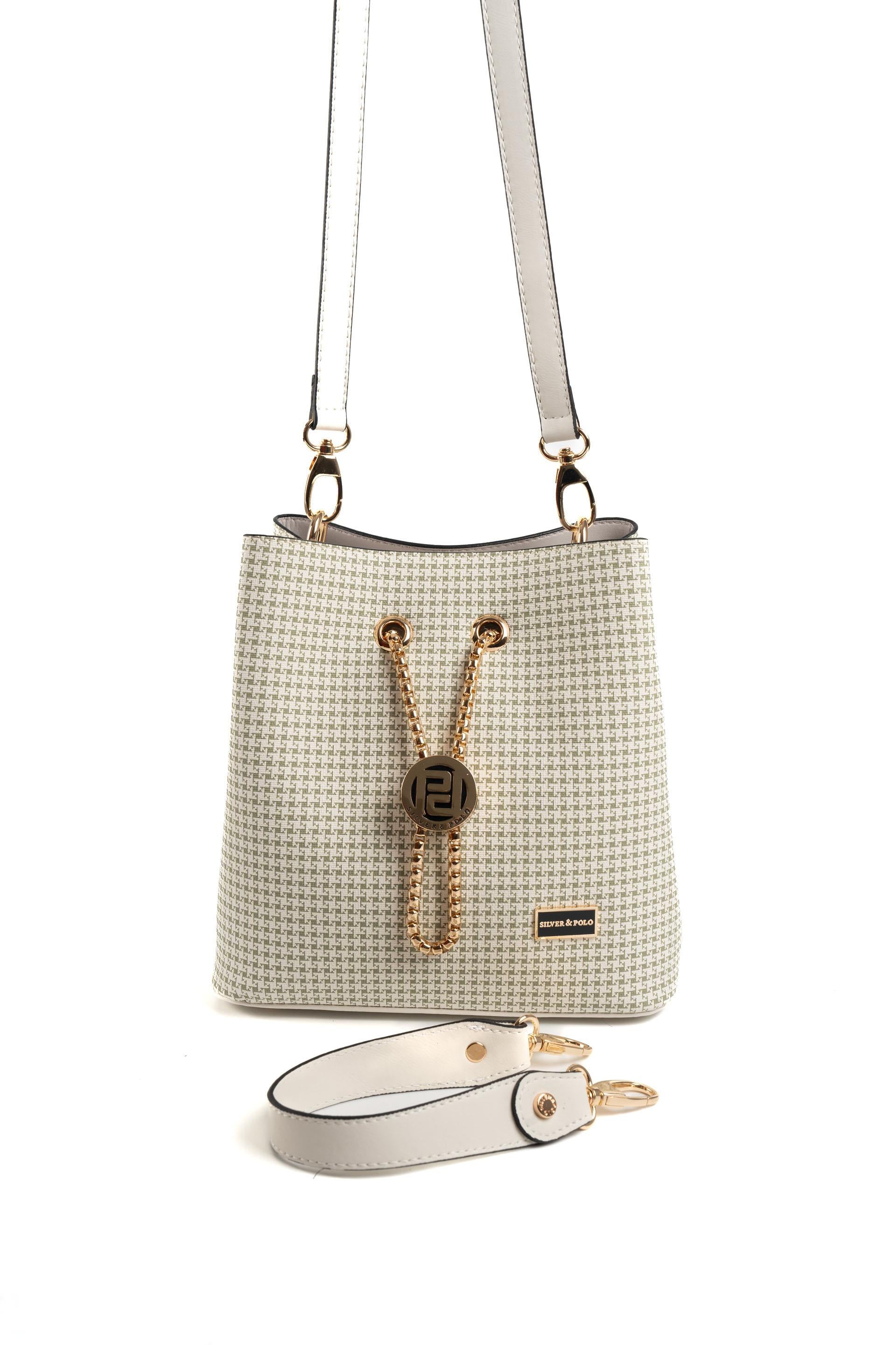 Silver & Polo Yeşil - Kemik SP967 Kadın Çapraz Çanta