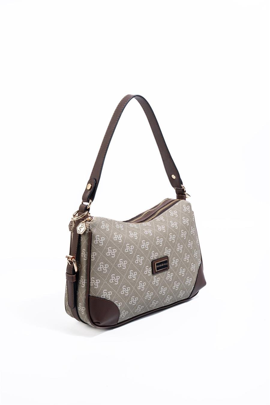Silver & Polo SP1269 Kadın Omuz Çantası Monogram Y.Yeşil-Kahve