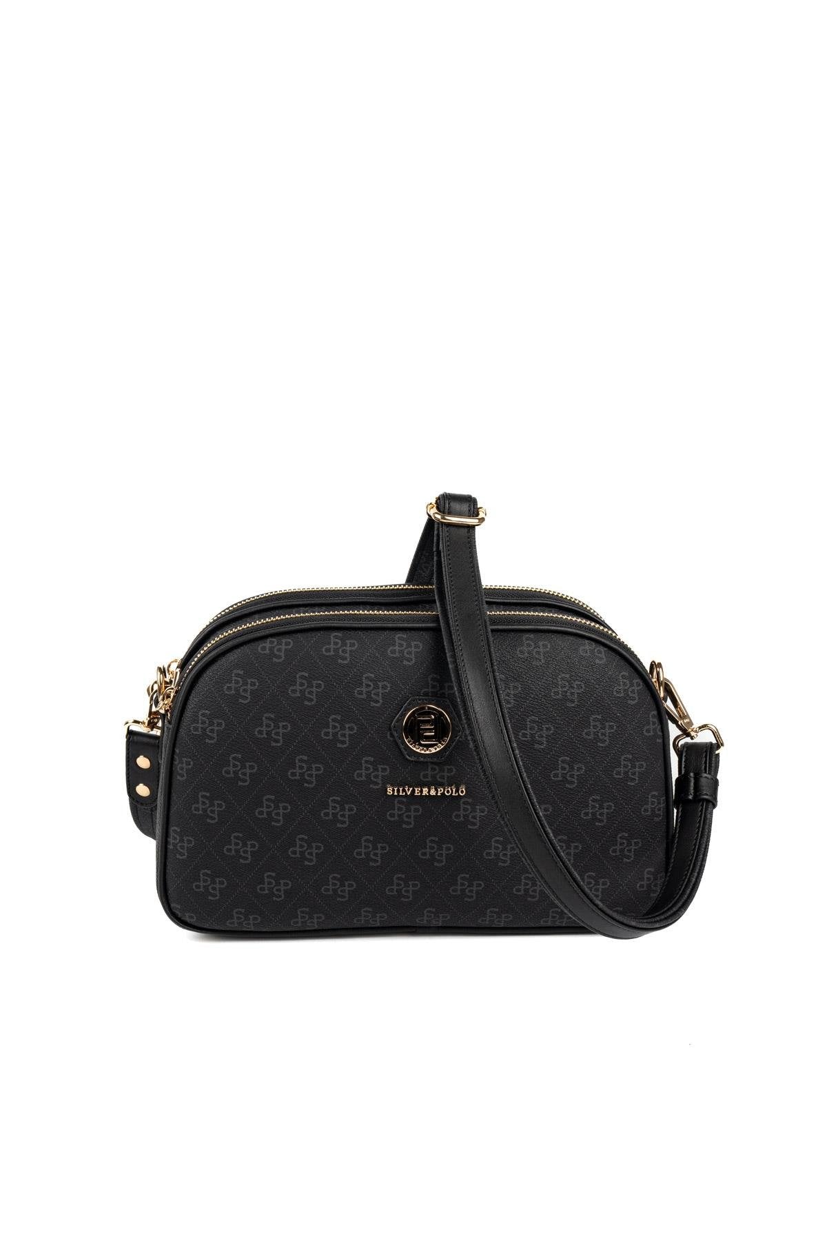 Silver & Polo SP745 Kadın Çapraz Çanta Monogram Siyah