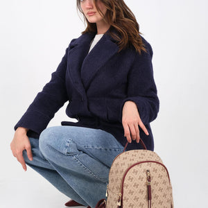 Silver & Polo SP901 Kadın Sırt Çantası Monogram Koyu Bej-Bordo